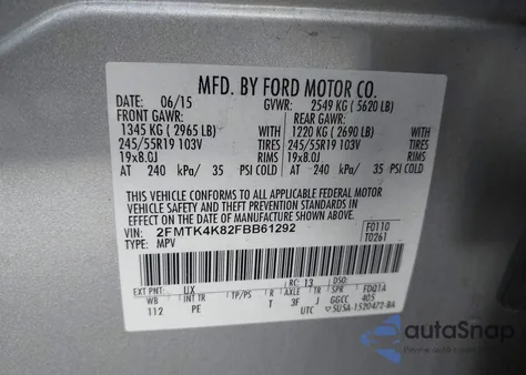 2015 Ford Edge Titanium from USA, damaged, VIN 2FMTK4K82FBB61292